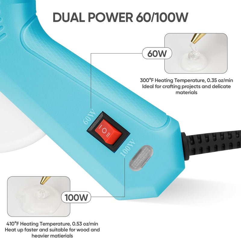 ROMECH Full Size Hot Glue Gun with 60/100W Dual Power and 21 Hot Glue Sticks (7/16"), Fast Preheating Heavy Duty Industrial Gluegun with Storage Case for Crafting, DIY and Repairs (Cyan) - Image 3